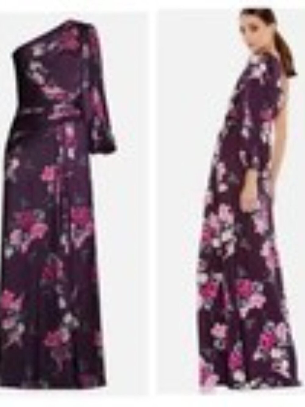 Mac Duggal Purple Floral Satin One Shoulder High Slit Gown XS NWT Leena 2634 - Picture 2 of 3